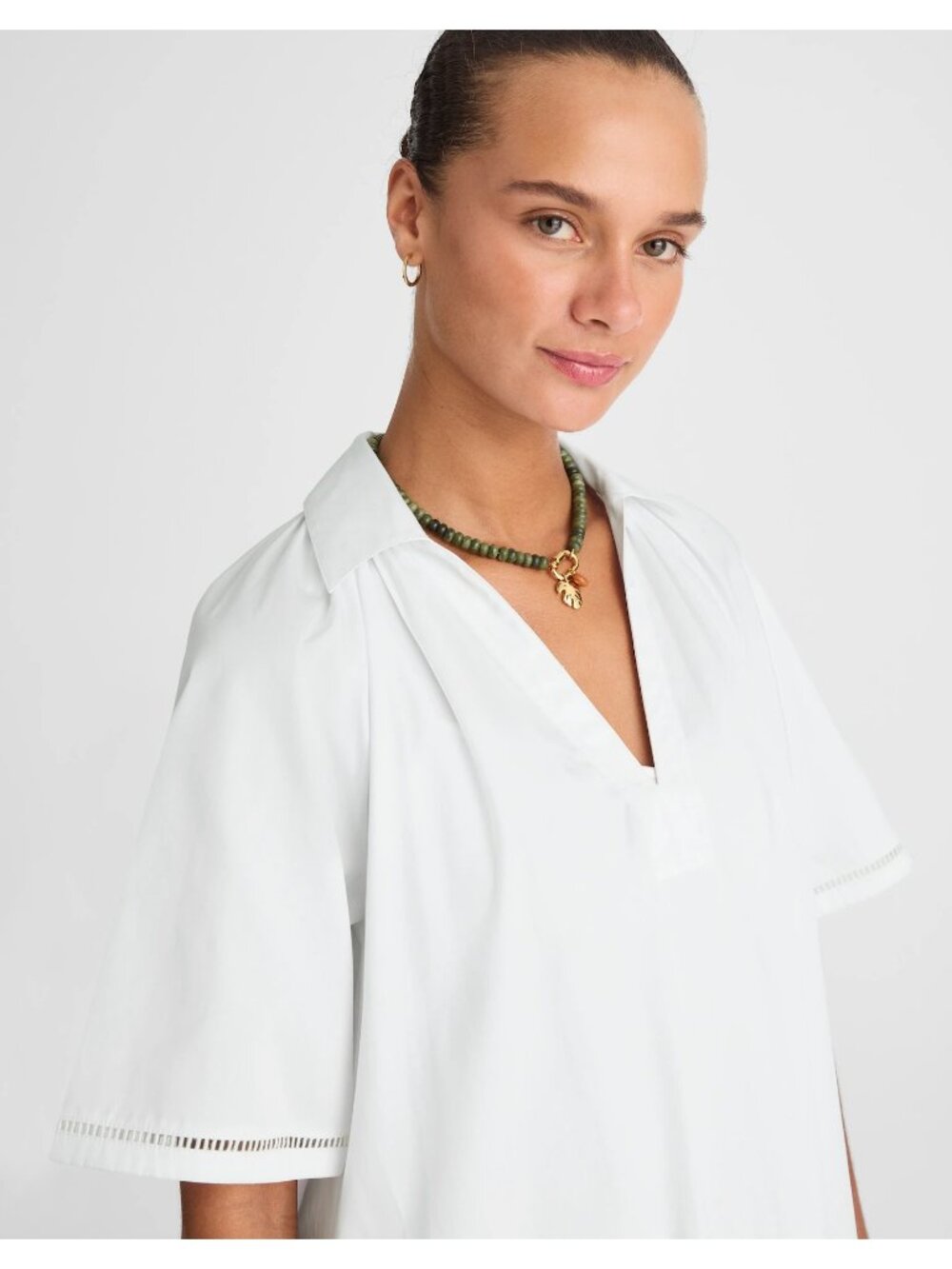 Madewell Poplin Splitneck Midi Shirtdress White XXS Lined Minimalist 100% Cotton - Picture 13 of 16